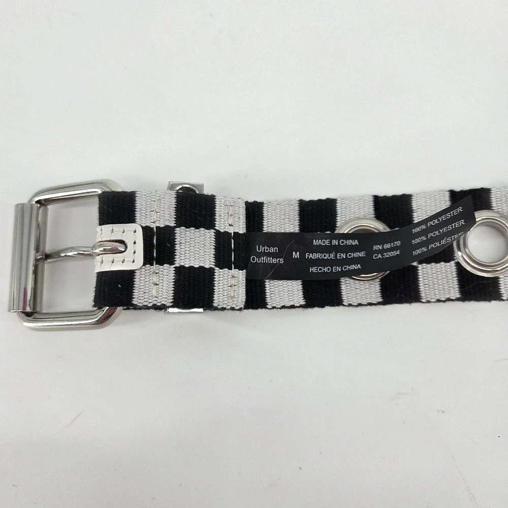 Urban Outfitters Checkerboard Grommet Belt Black White Webbed Roller Buckle M